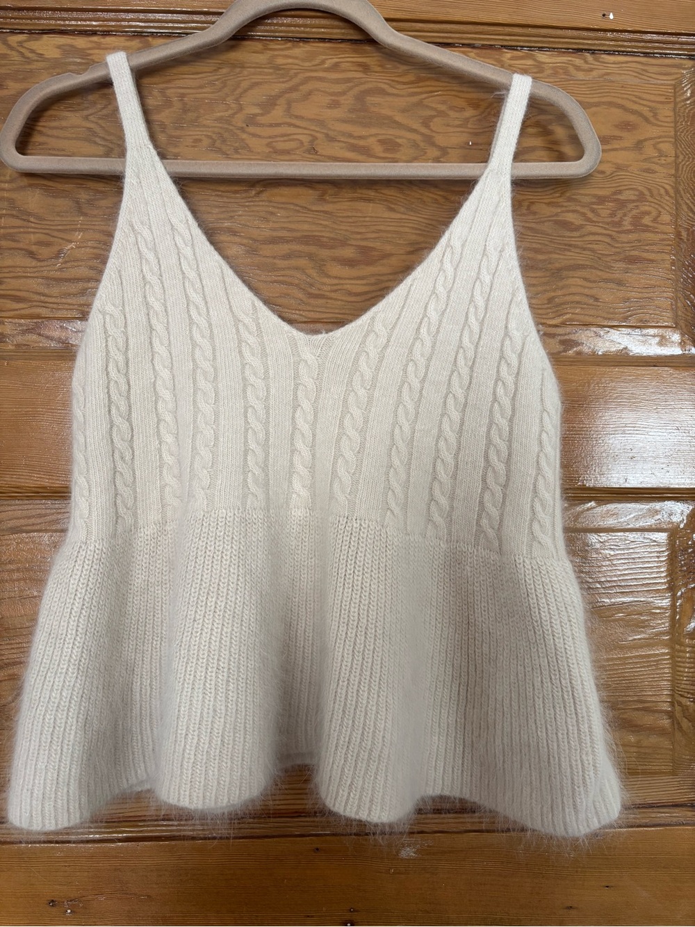 Sadie & Sage Cream Cable Knit V-Neck Peplum Tank